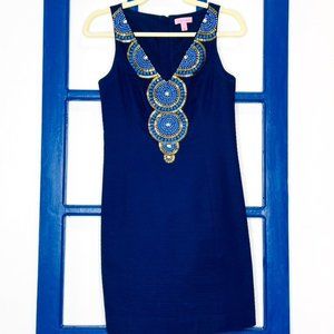 Lilly Pulitzer Blue/Gold Embroidered Dress